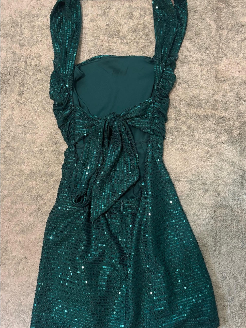 Lucy in the Sky Emerald Green Sequin Cowl Mini Dress - Picture 3 of 6